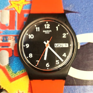Swatch RED GRIN GB754 Standard Gents Designed by Martin Norrlind DayDate watch
